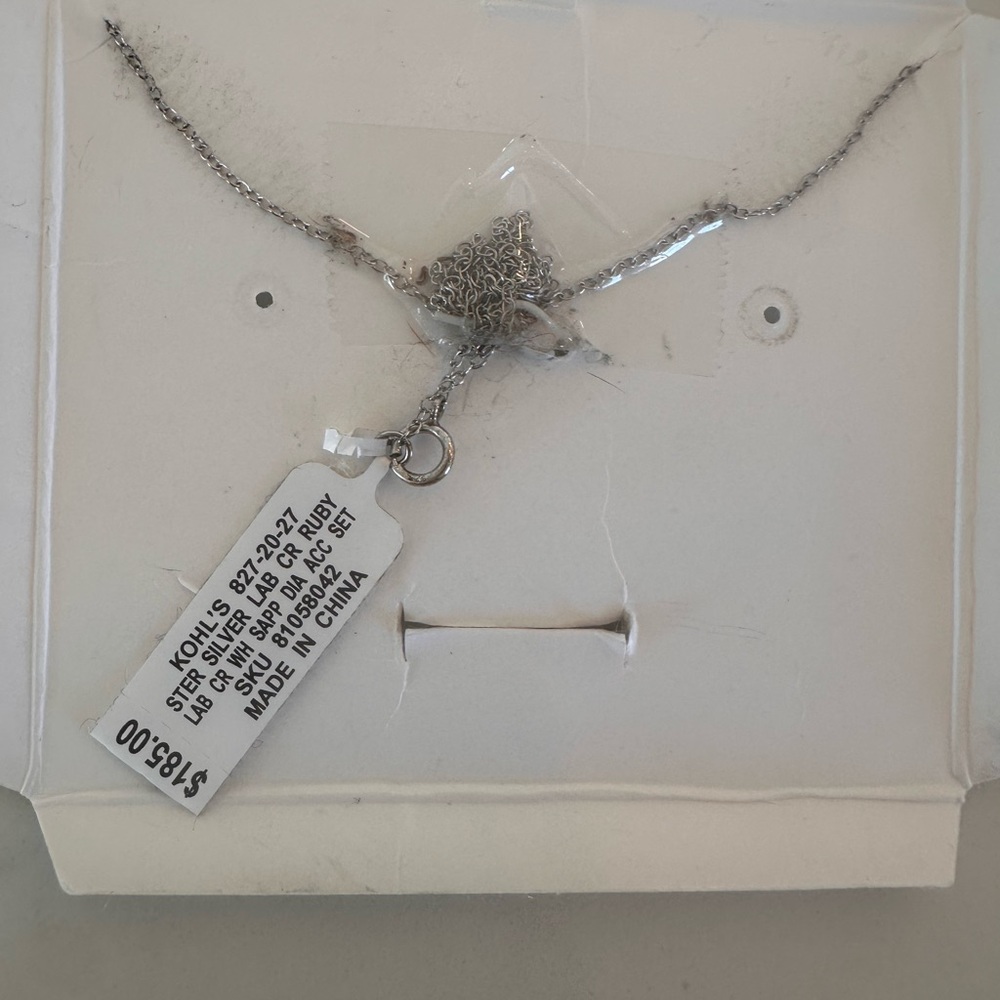 NWT Sterling Silver Necklace with pink ruby and white sapphires - Picture 2 of 2